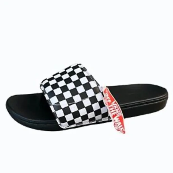 Vans Checkerboard‎ La Costa Mens Black White Slides Size 13 Sandals - Picture 3 of 9
